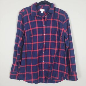 J Crew Reimagined Womens Small Button Up Shirt Red Blue Windowpane Long Sleeve